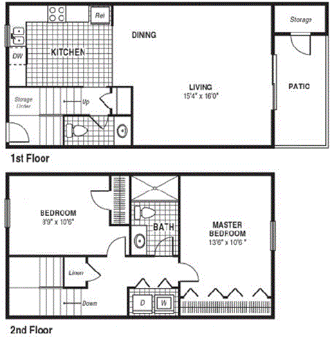 Floor plan for 2 beds, 2 baths, 850 sqft